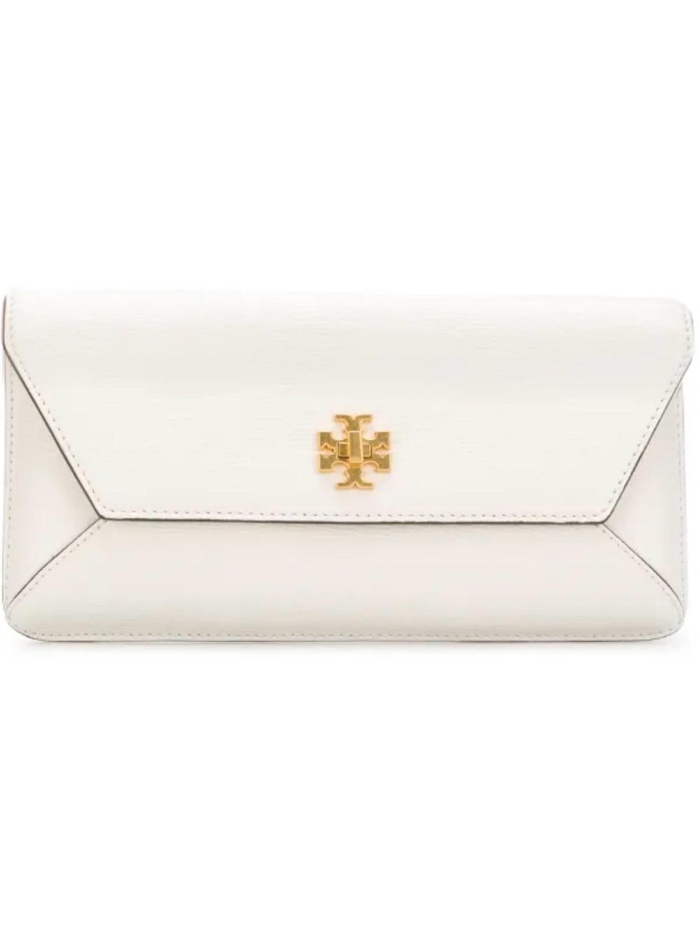 Tory Burch Off-White Leather Envelope Clutch with Gold Emblem